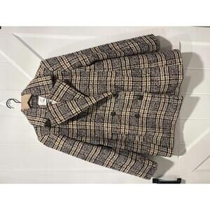 Free Assembly Women's Boxy Double-Breasted Jacket in Brown Sesame Chunky Plaid